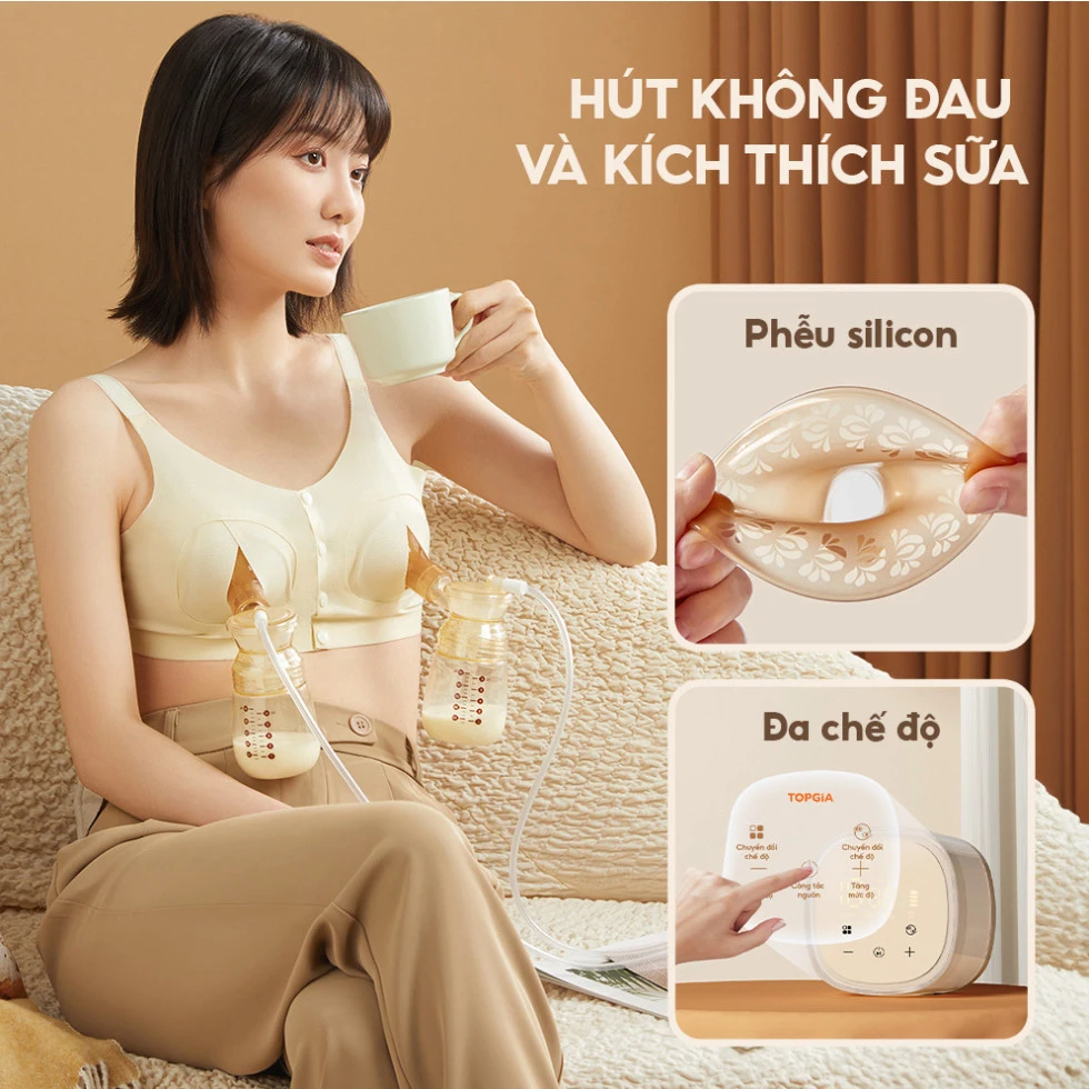 Máy hút sữa điện đôi TG - 8166 cao cấp TOPGIAKIDS không dây, đa chế độ massage êm ái.